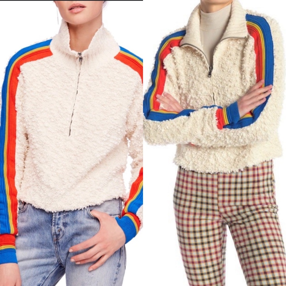 Free people marshmallow striped cotton-blend jumper pullover size large rainbow - Picture 2 of 6